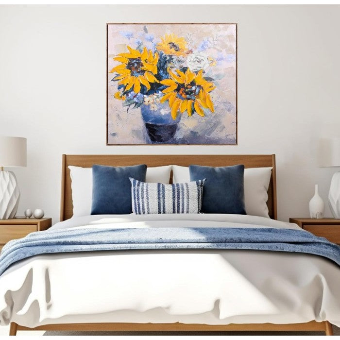 Yellow and Blue Sunflowers Wall Art 39"W x 39"H