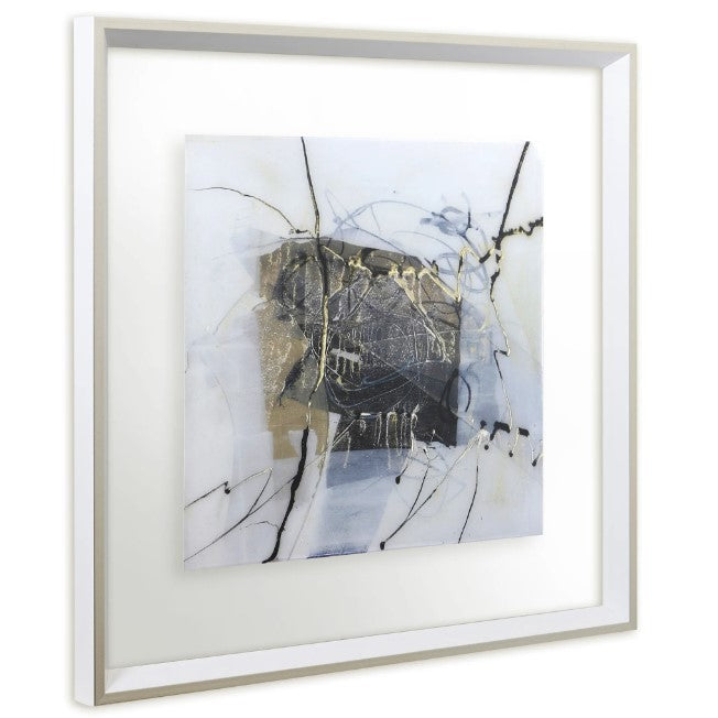 White, Black, and Gold Abstract I Framed Print 23"W x 23"H
