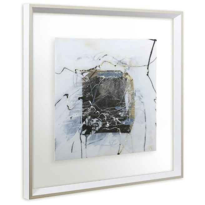 White, Black, and Gold Abstract II Framed Print 23"W x 23"H