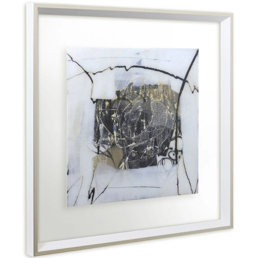 White, Black, and Gold Abstract III Framed Print 23"W x 23"H