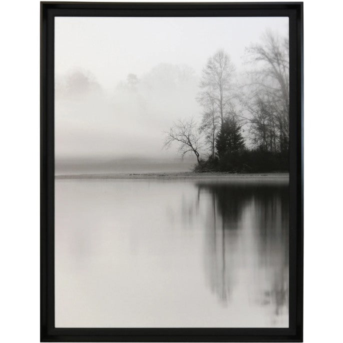 Black and White Foggy Lake Framed Print Under Glass 38.5"W x 50.5"H