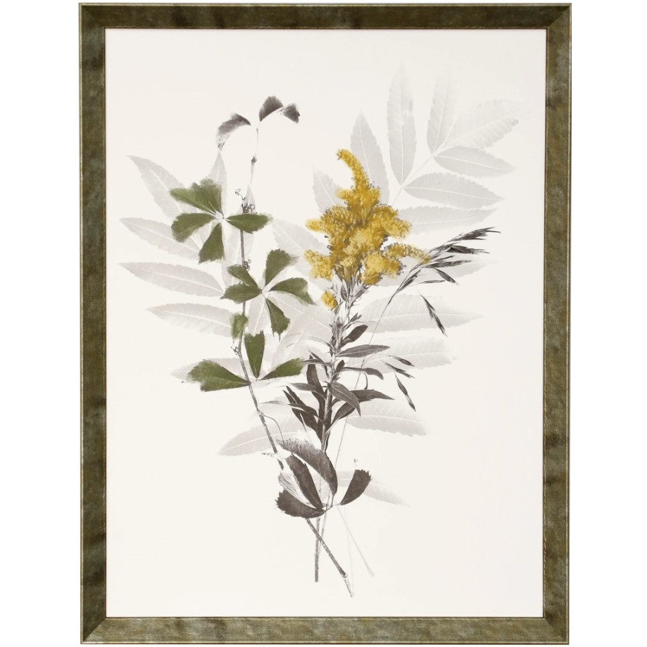 Gold, Green, and Grey Foliage II Framed Print 20"W x 26"H