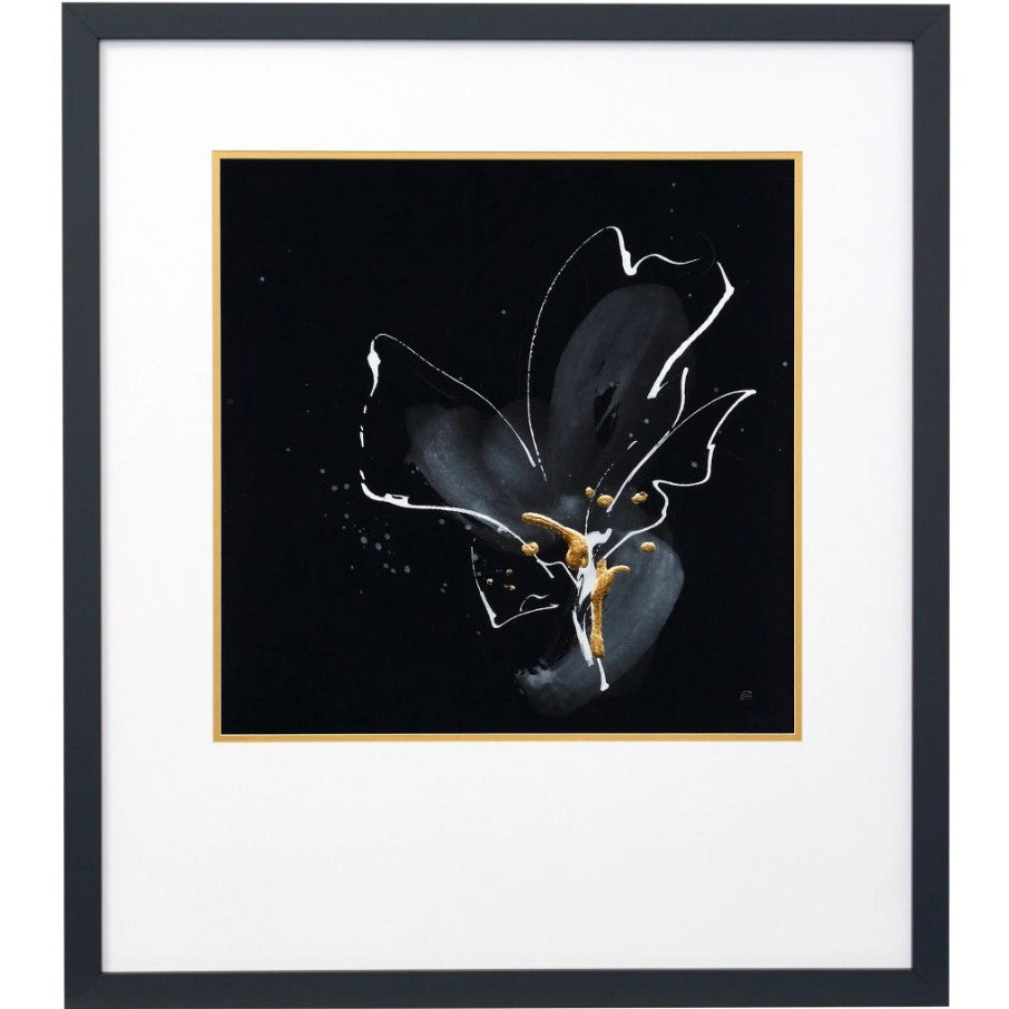 Black, White, and Gold Flower III Framed Print 30"W x 34"H