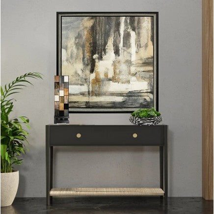 Charcoal, Ivory, and Gold Abstract Framed Print 47"W x 47"H