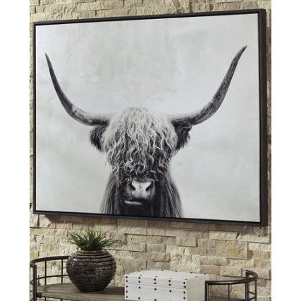 Black and White Highland Cow Framed Canvas Art 48"W x 36"H
