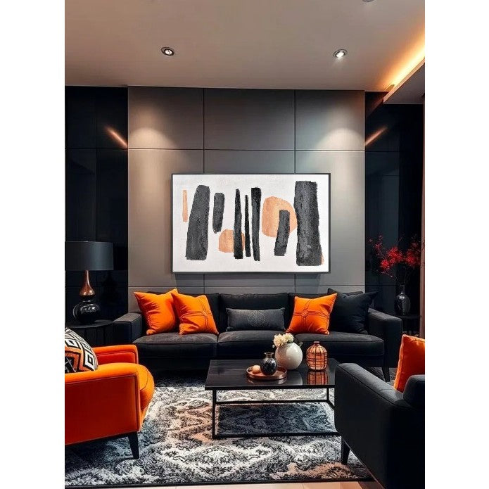 Black and Yellow Abstract Framed Art 71"W x 47"H