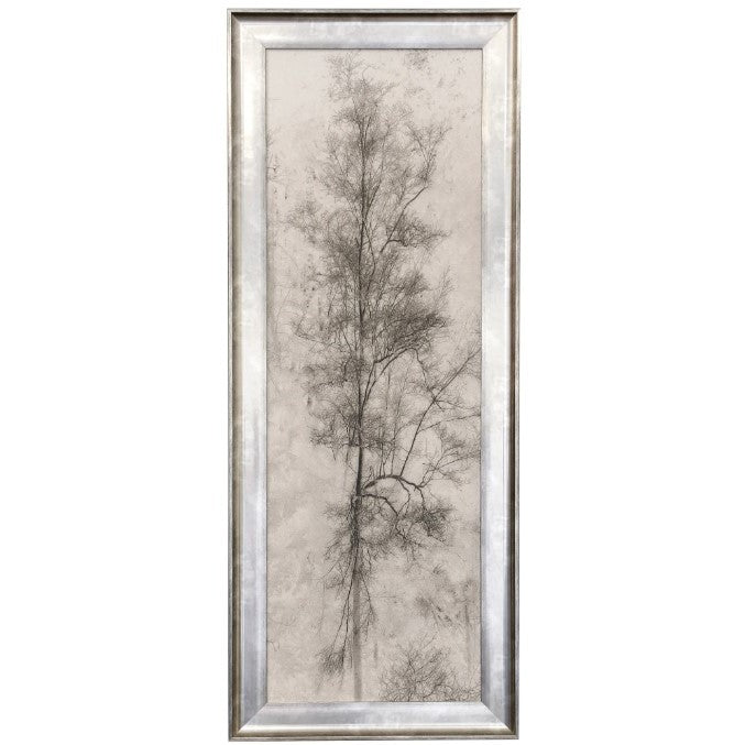 Grey and Cream Tree II Textured Framed Print 21"W x 53"H