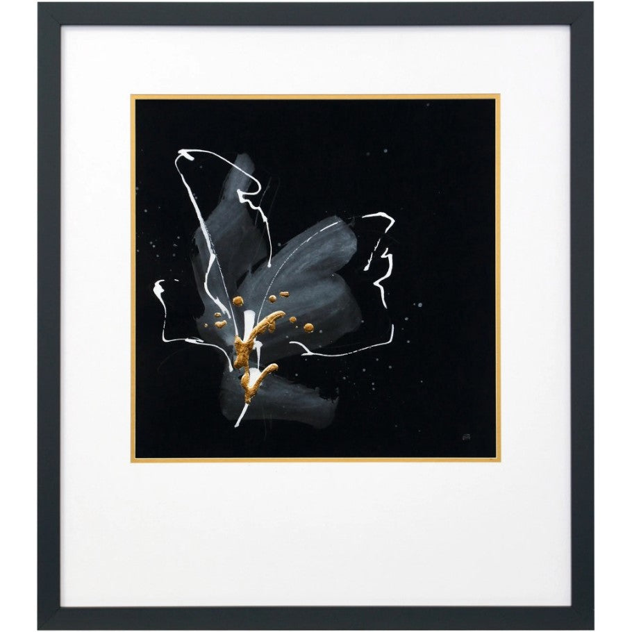 Black, White, and Gold Flower II Framed Print 30"W x 34"H