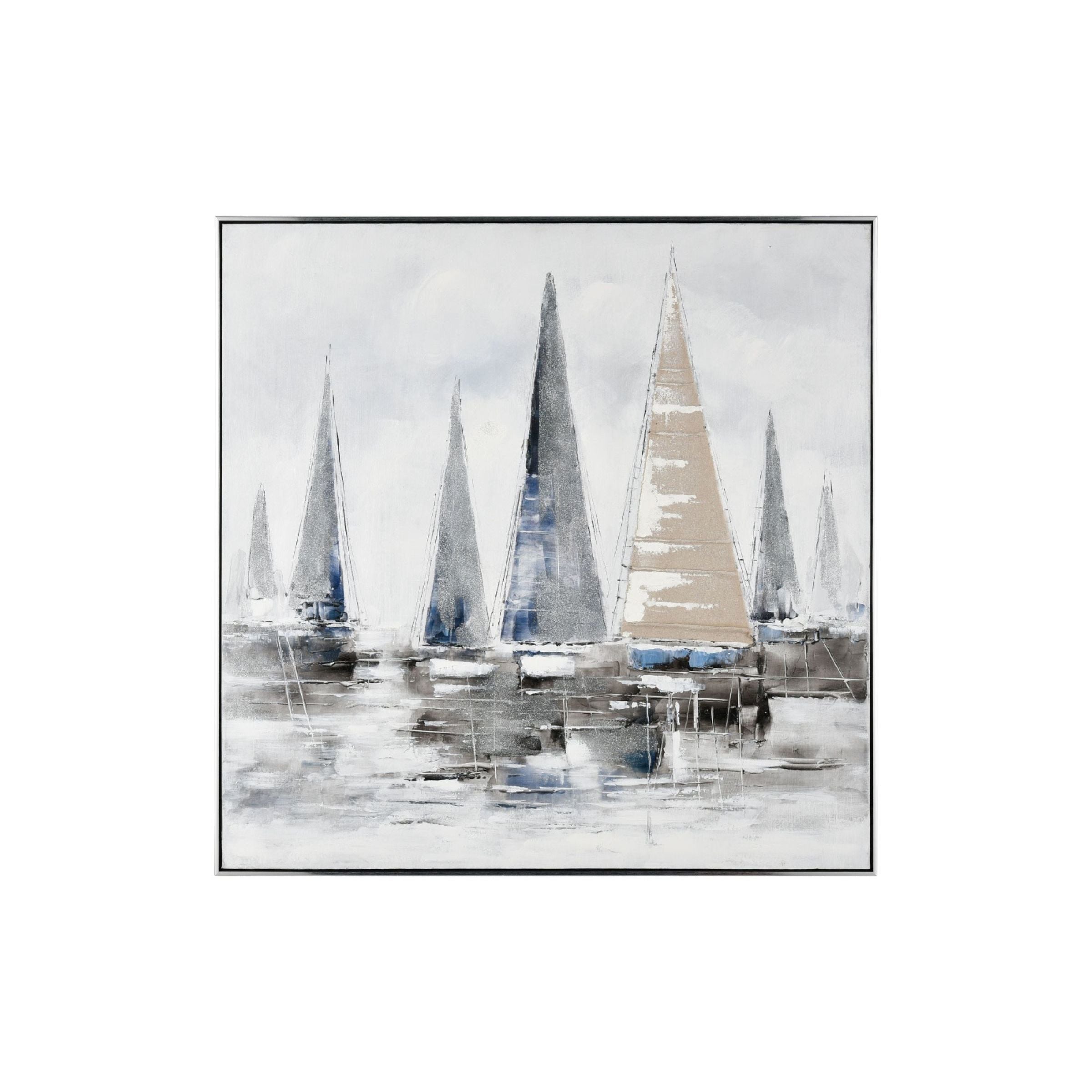 Blue and Grey Sailboats Framed Wall Art 40"W x 40"H