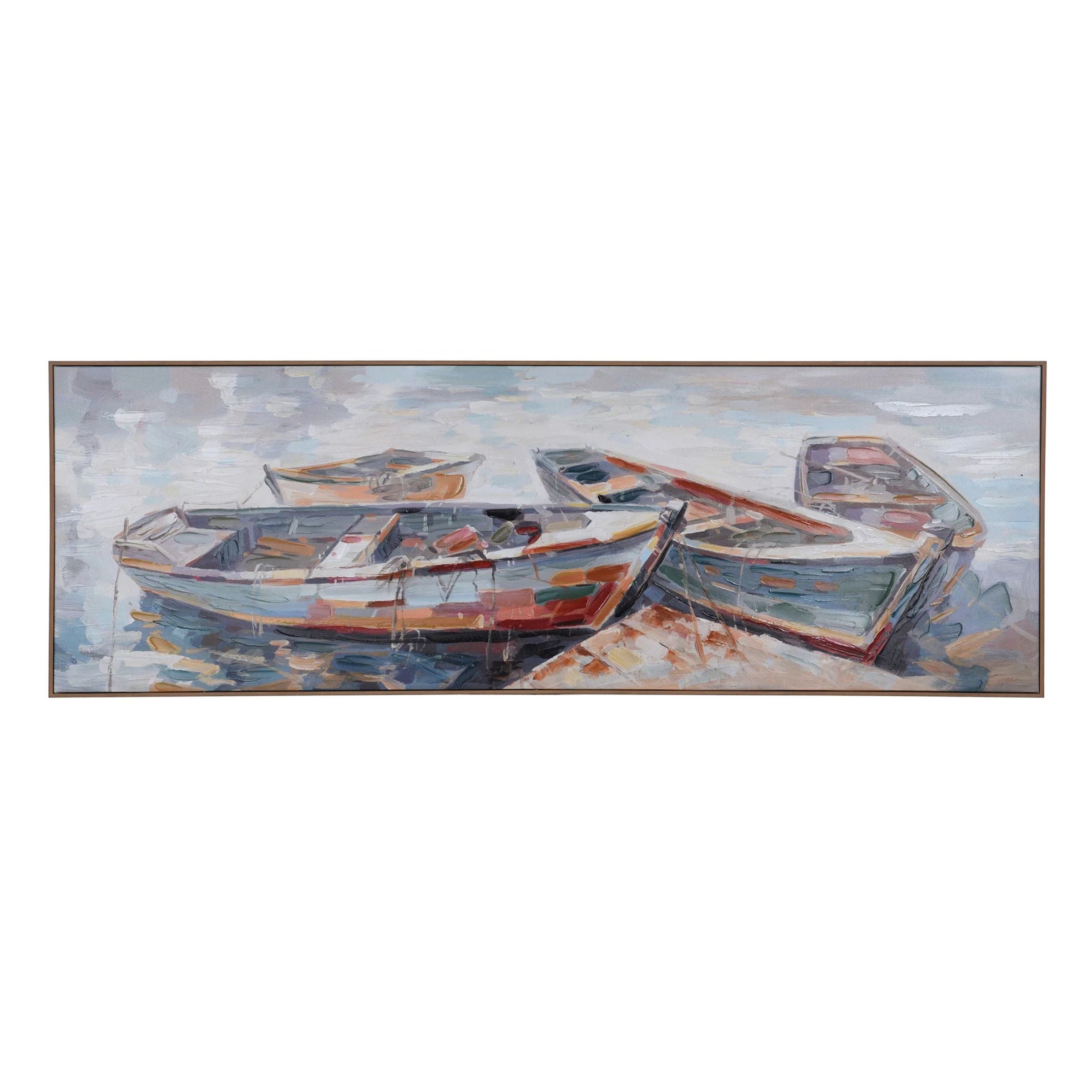 Multi-Colored Boats At The Pier Canvas Print 60"W x 20"H