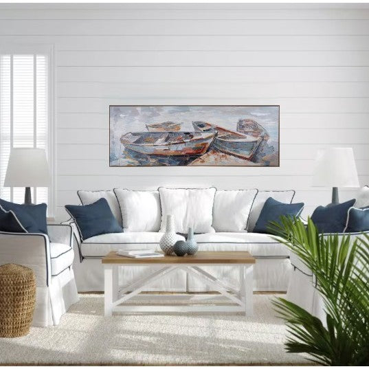 Multi-Colored Boats At The Pier Canvas Print 60"W x 20"H