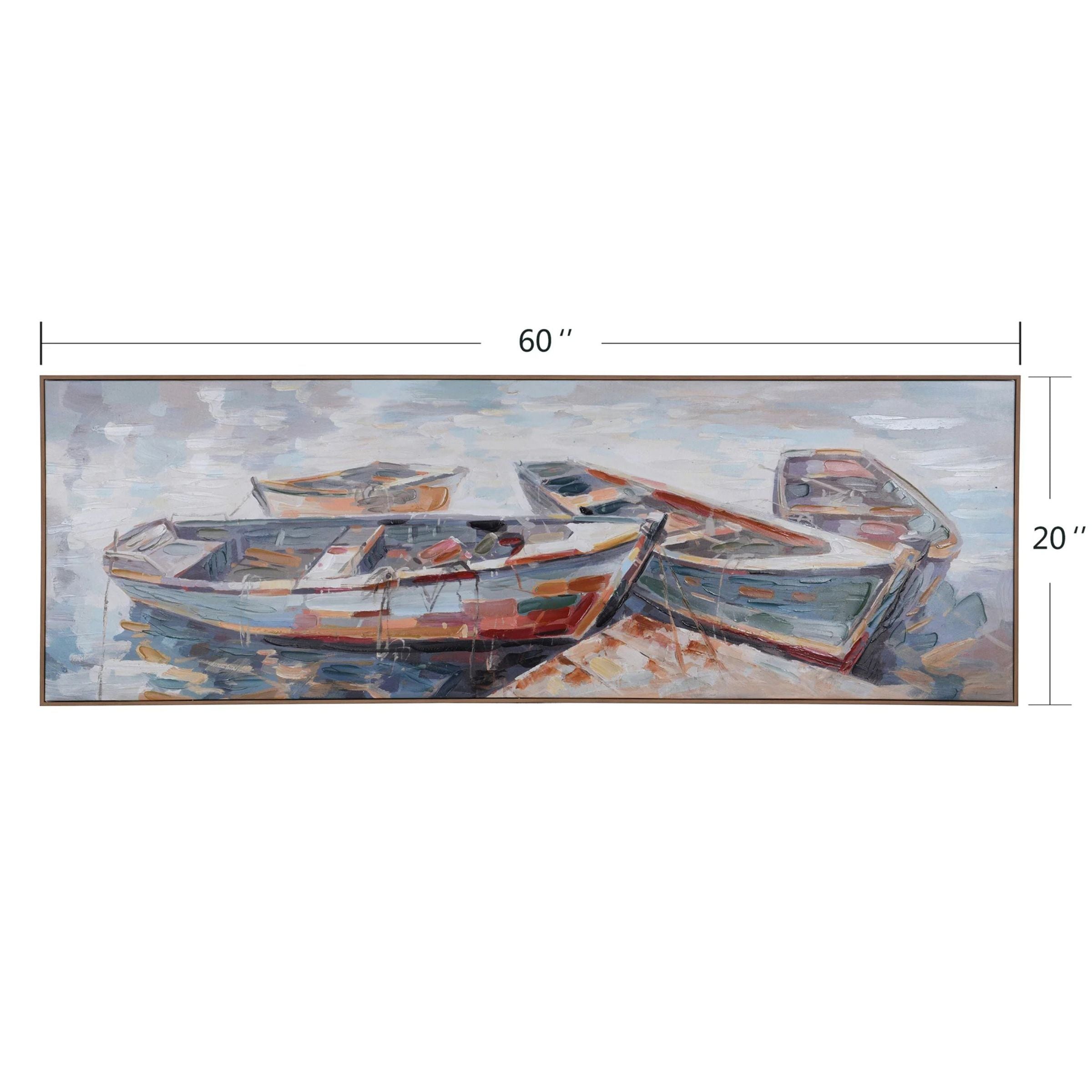 Multi-Colored Boats At The Pier Canvas Print 60"W x 20"H