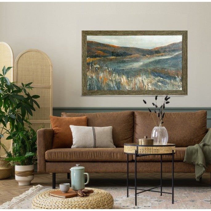Green, Tan, and Red Hills Textured Framed Print 55.5"W x 35.5"H