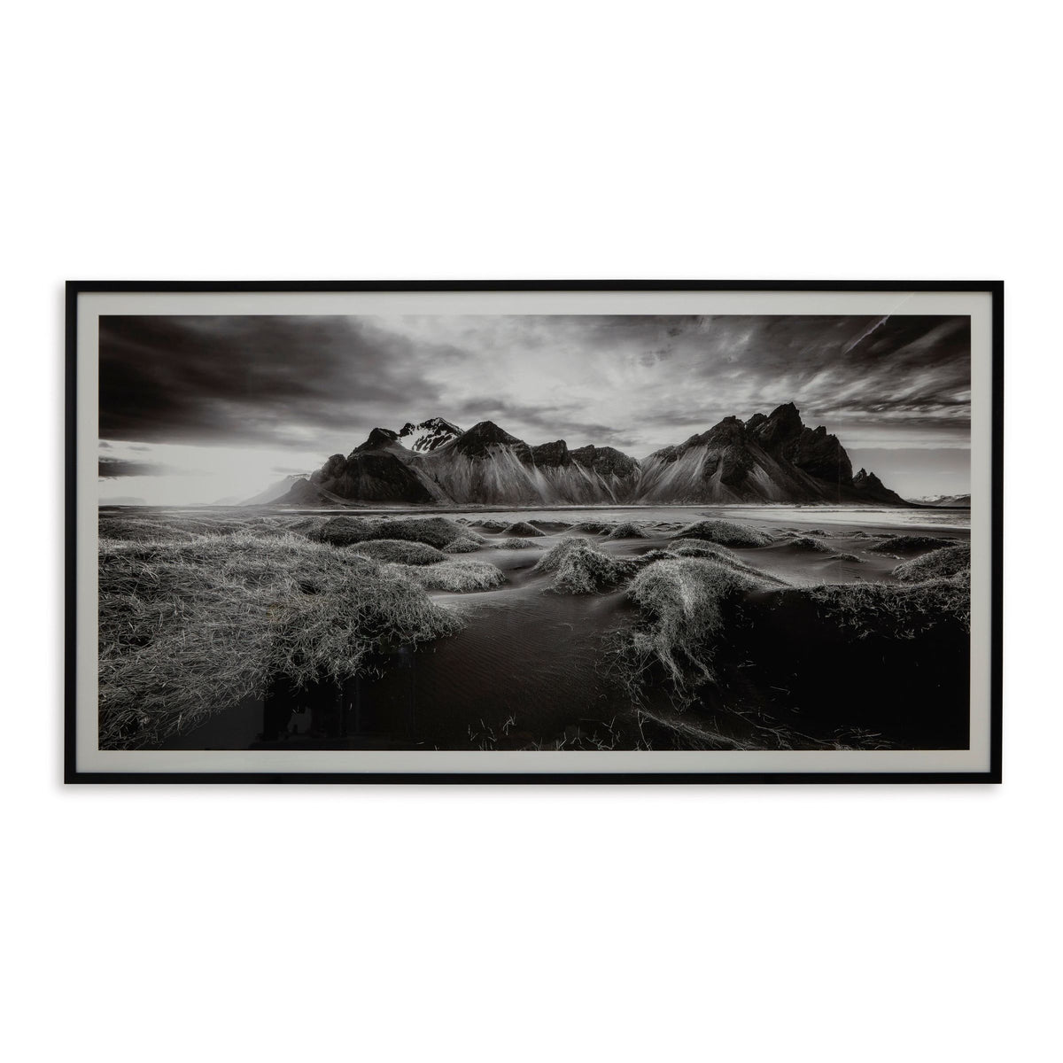 Black and White Field Mountains Framed Print 86.5"W x 46"H