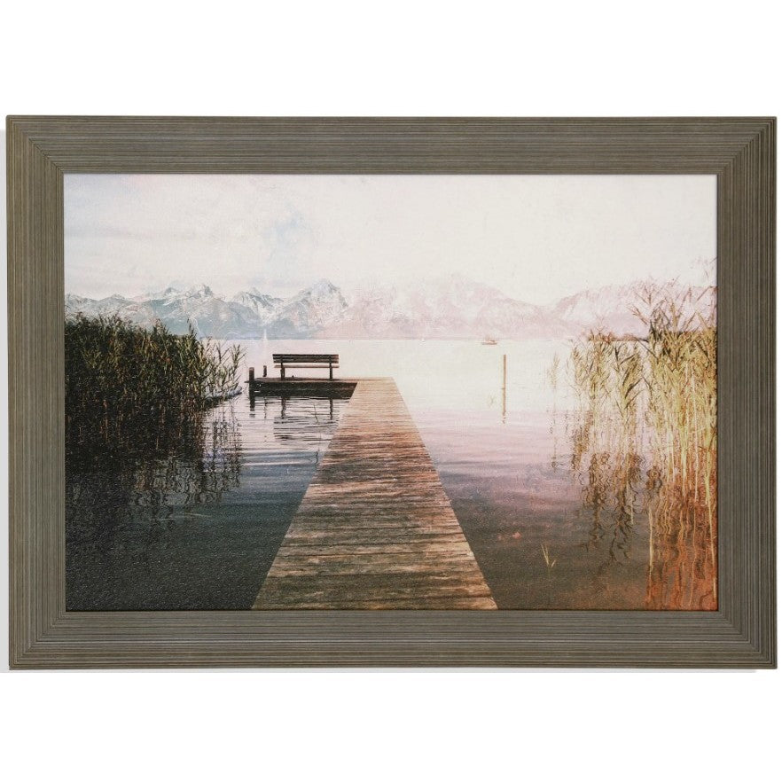 Pier with Mountains Textured Framed Print 42"W x 30"H