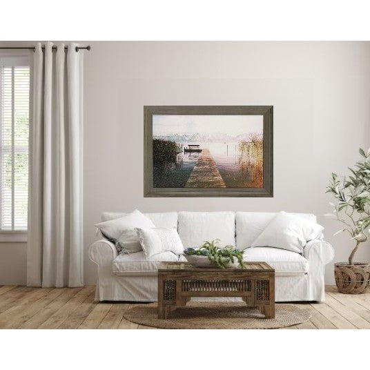 Pier with Mountains Textured Framed Print 42"W x 30"H
