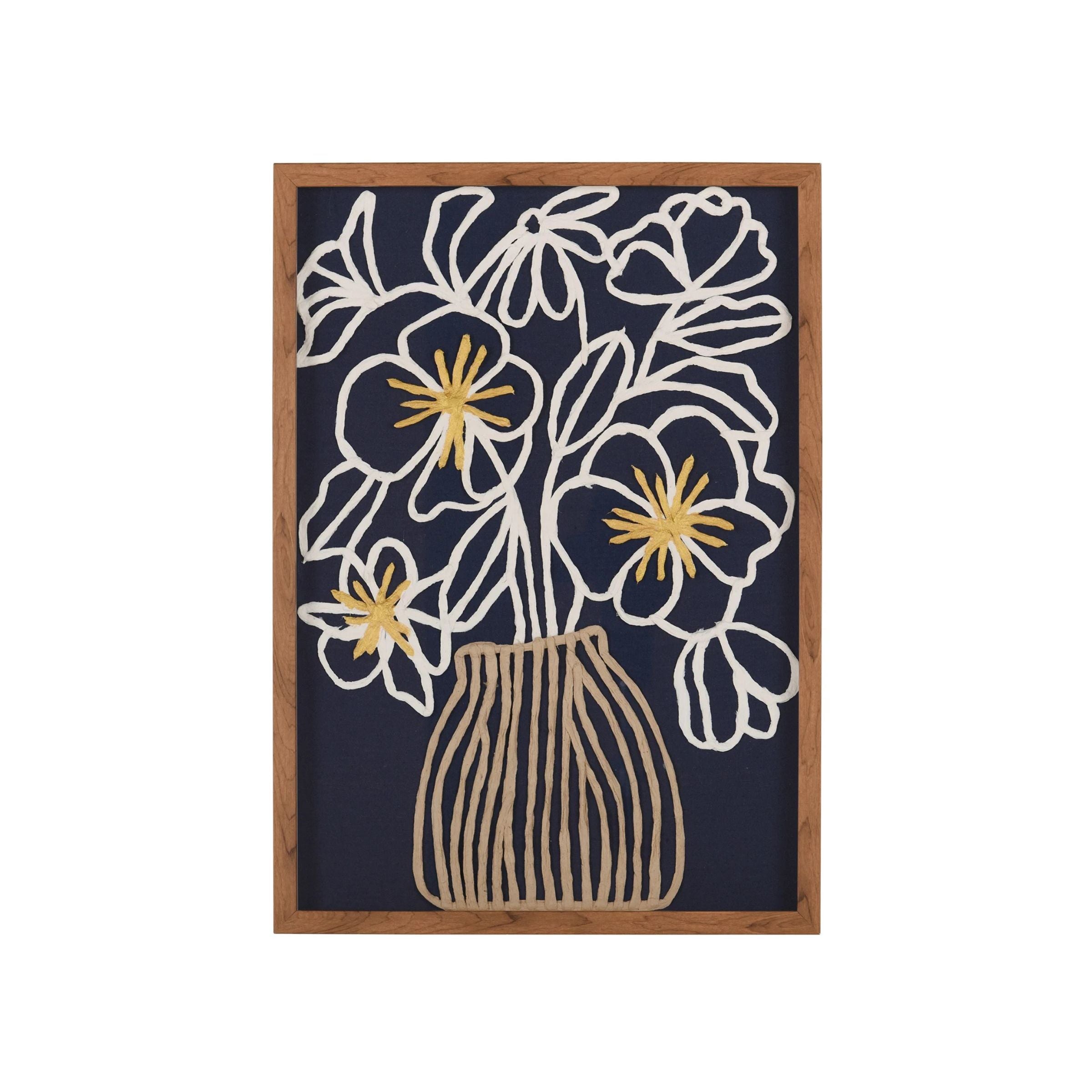 Blue Floral I Framed Textile 20x28"H