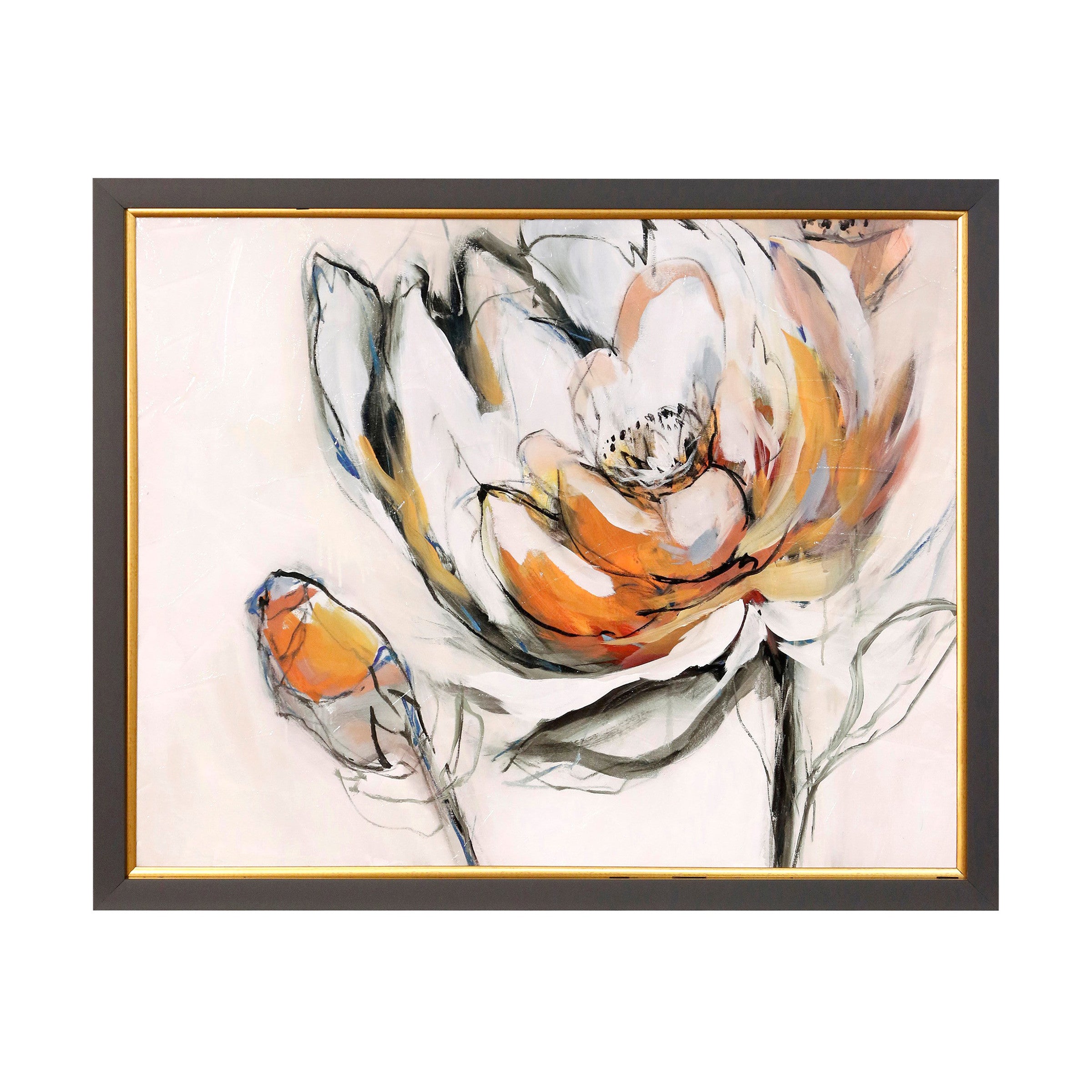 White, Orange, and Peach Flowers Framed Print 35"W x 35"H