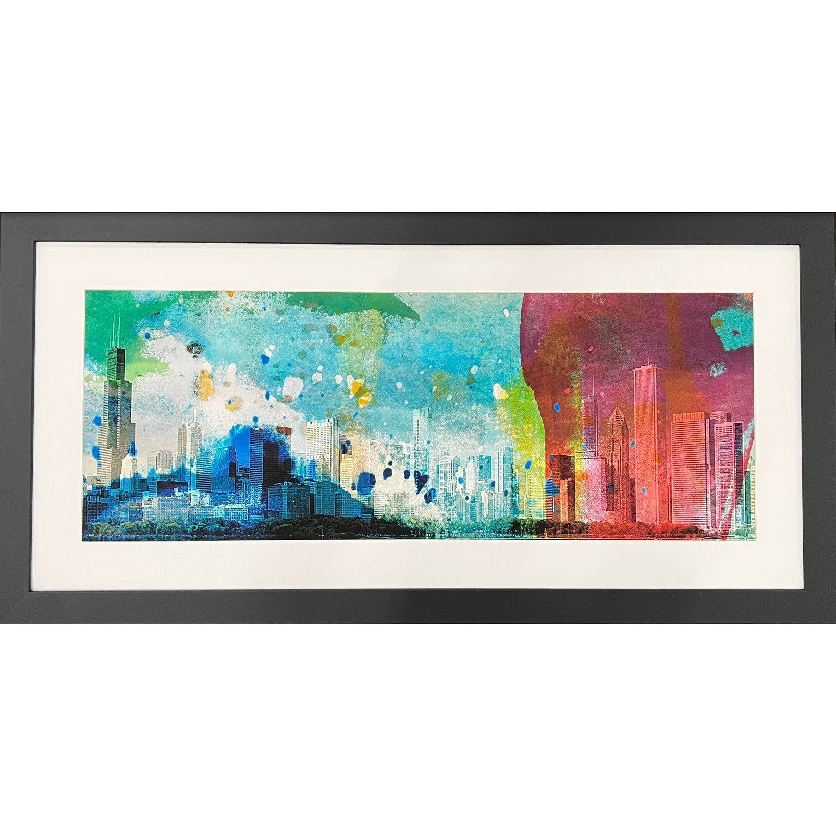 Colorful Chicago Skyline Framed Art 50"W x 25"H