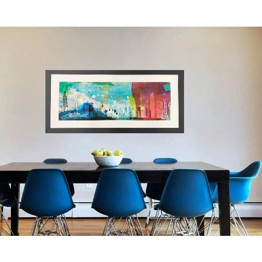 Colorful Chicago Skyline Framed Art 50"W x 25"H