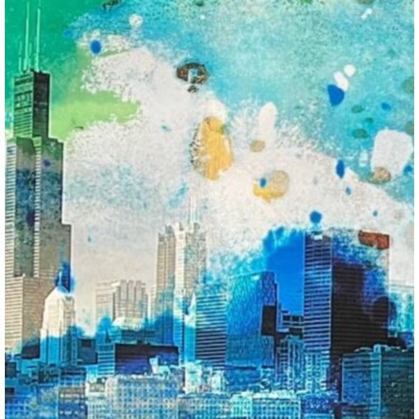 Colorful Chicago Skyline Framed Art 50"W x 25"H