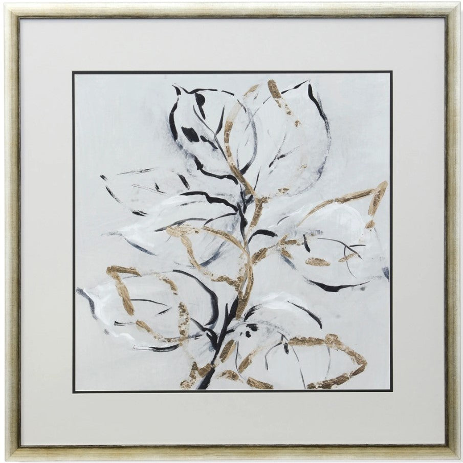 Cream, Black, and Gold Flower II Framed Print 35"W x 35"H