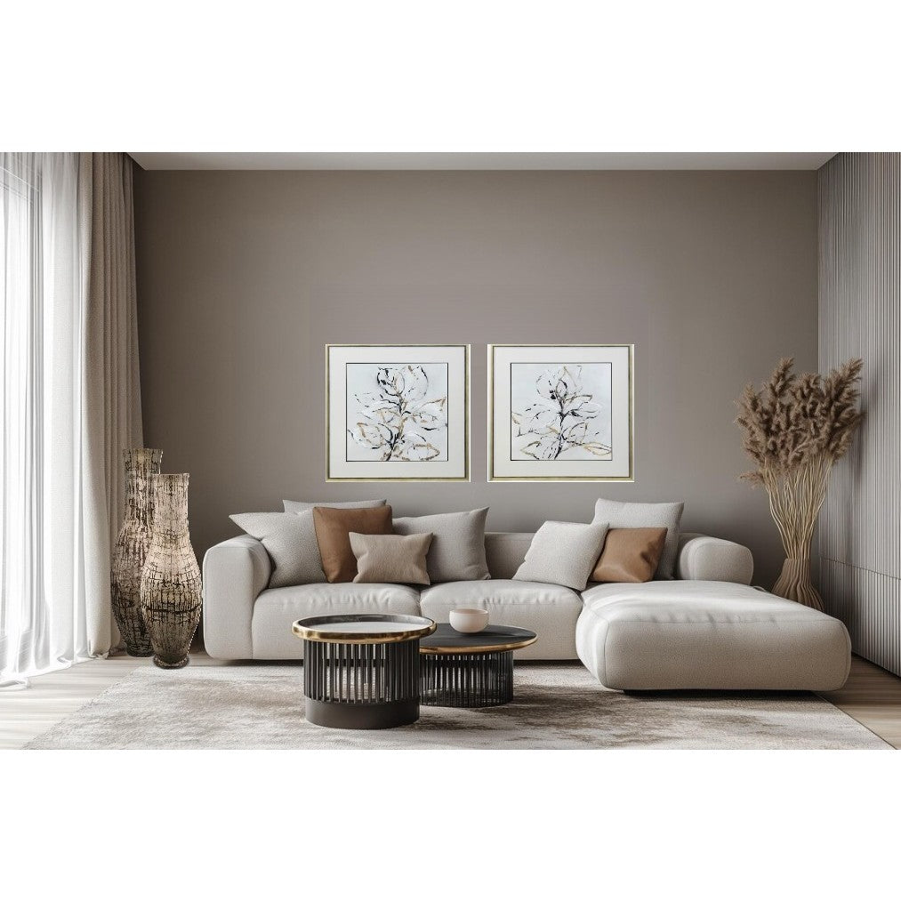 Cream, Black, and Gold Flower II Framed Print 35"W x 35"H