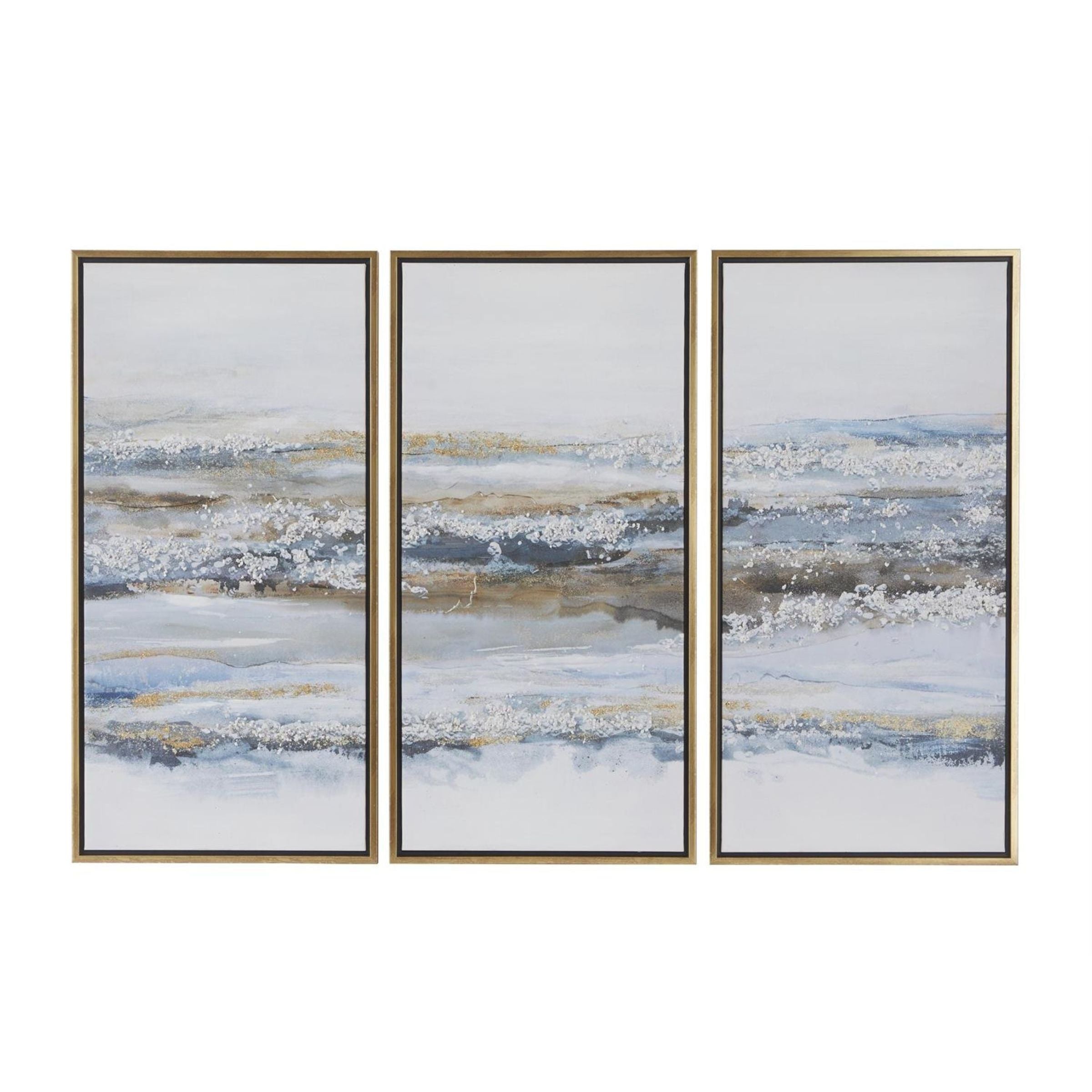 Set of Three Blue Abstract Framed Art 20"W x 40"H