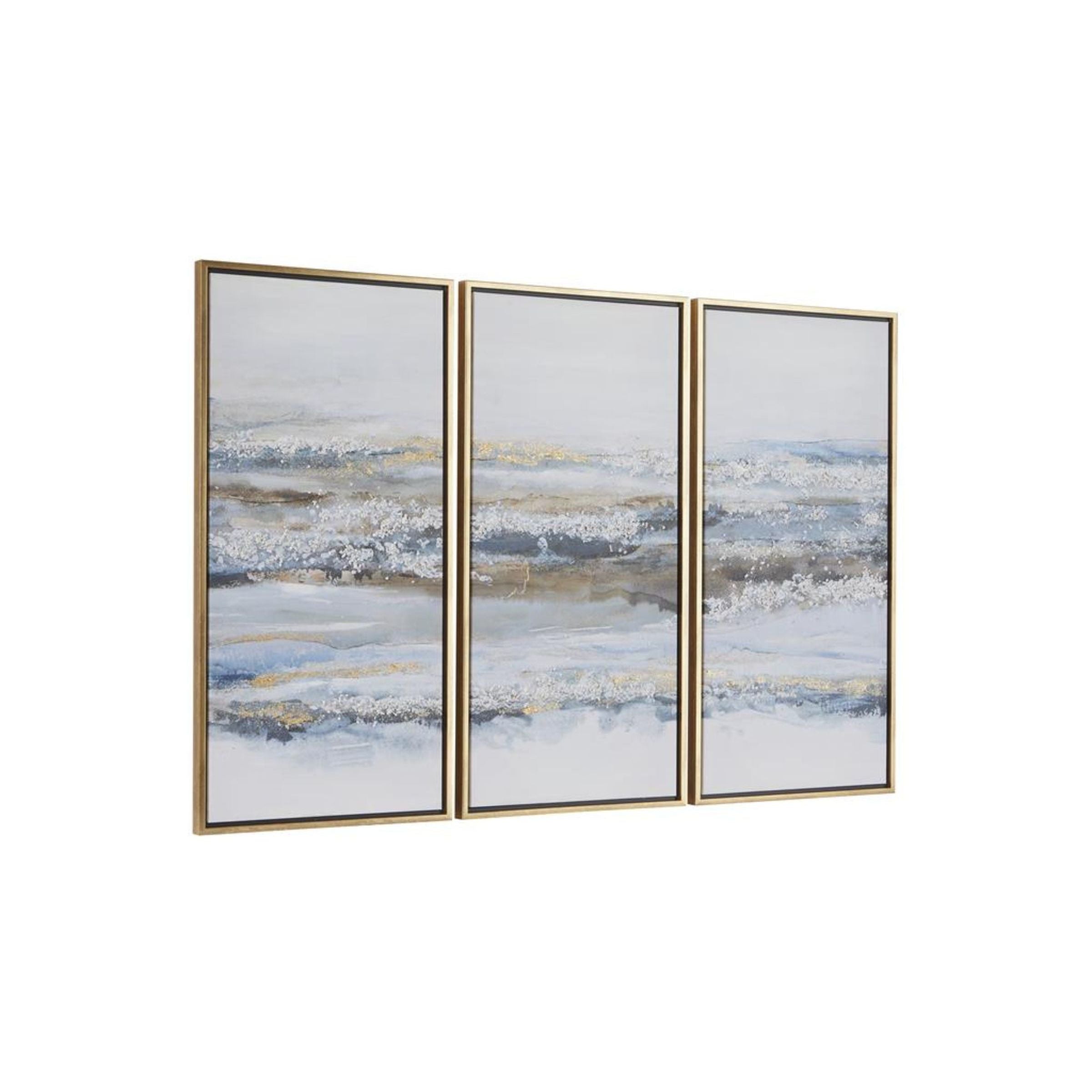 Set of Three Blue Abstract Framed Art 20"W x 40"H