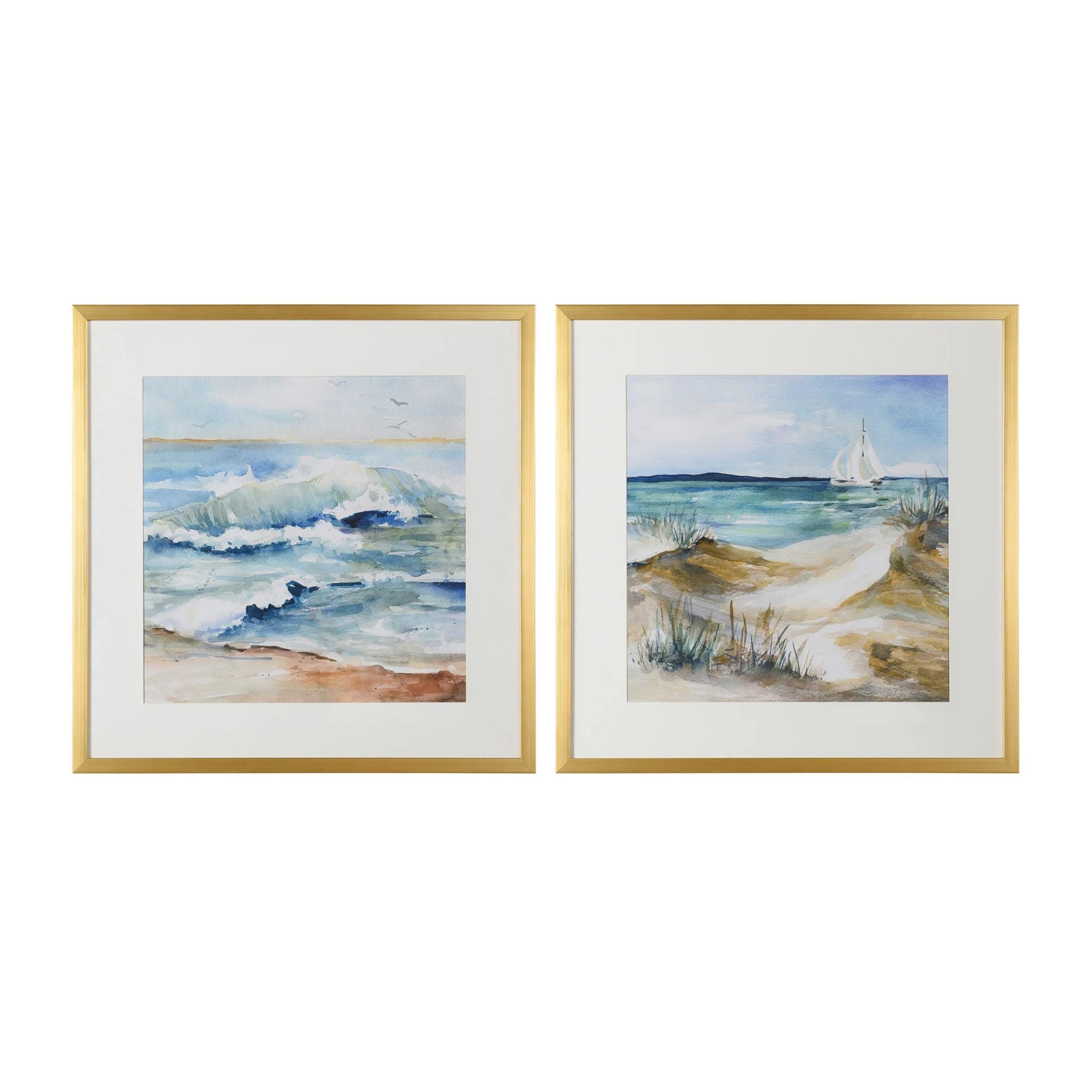 Set of 2 Coastal Framed Prints Under Glass 31"W x 32"H