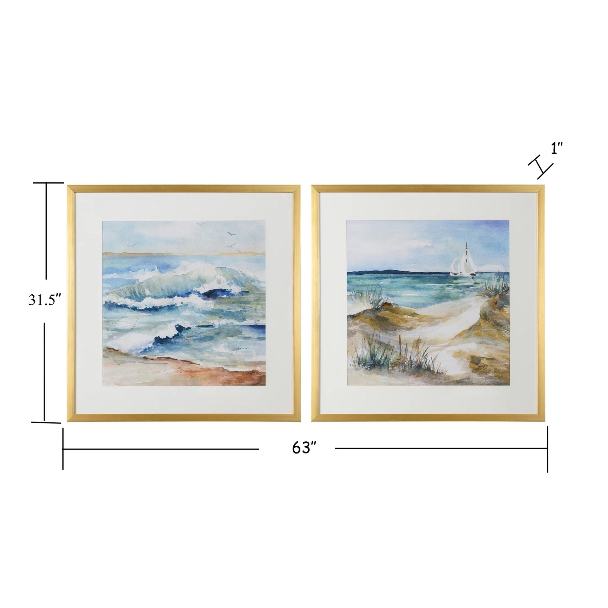 Set of 2 Coastal Framed Prints Under Glass 31"W x 32"H