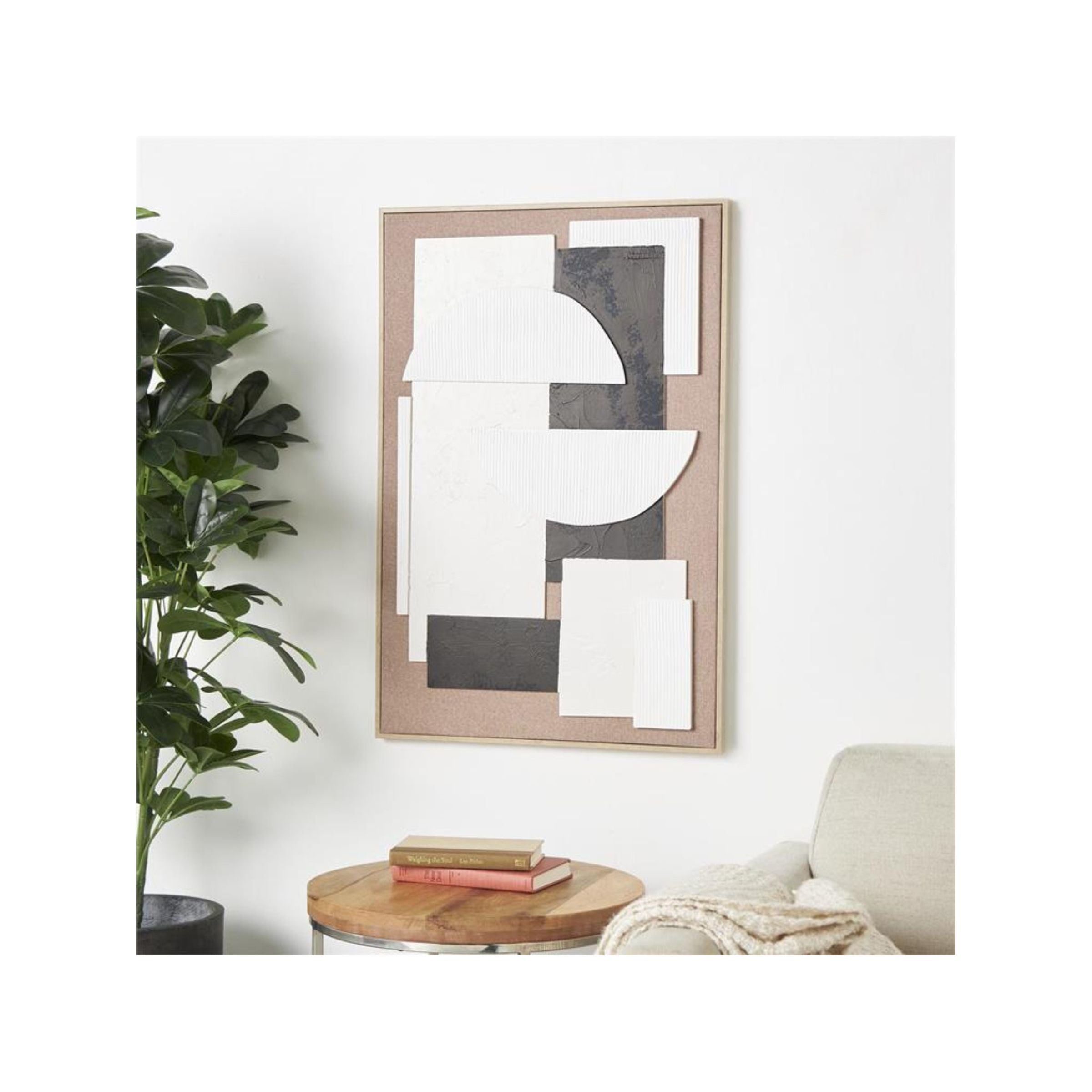 Black, White, and Tan Geo II Framed Wall Art 25"W x 37"H