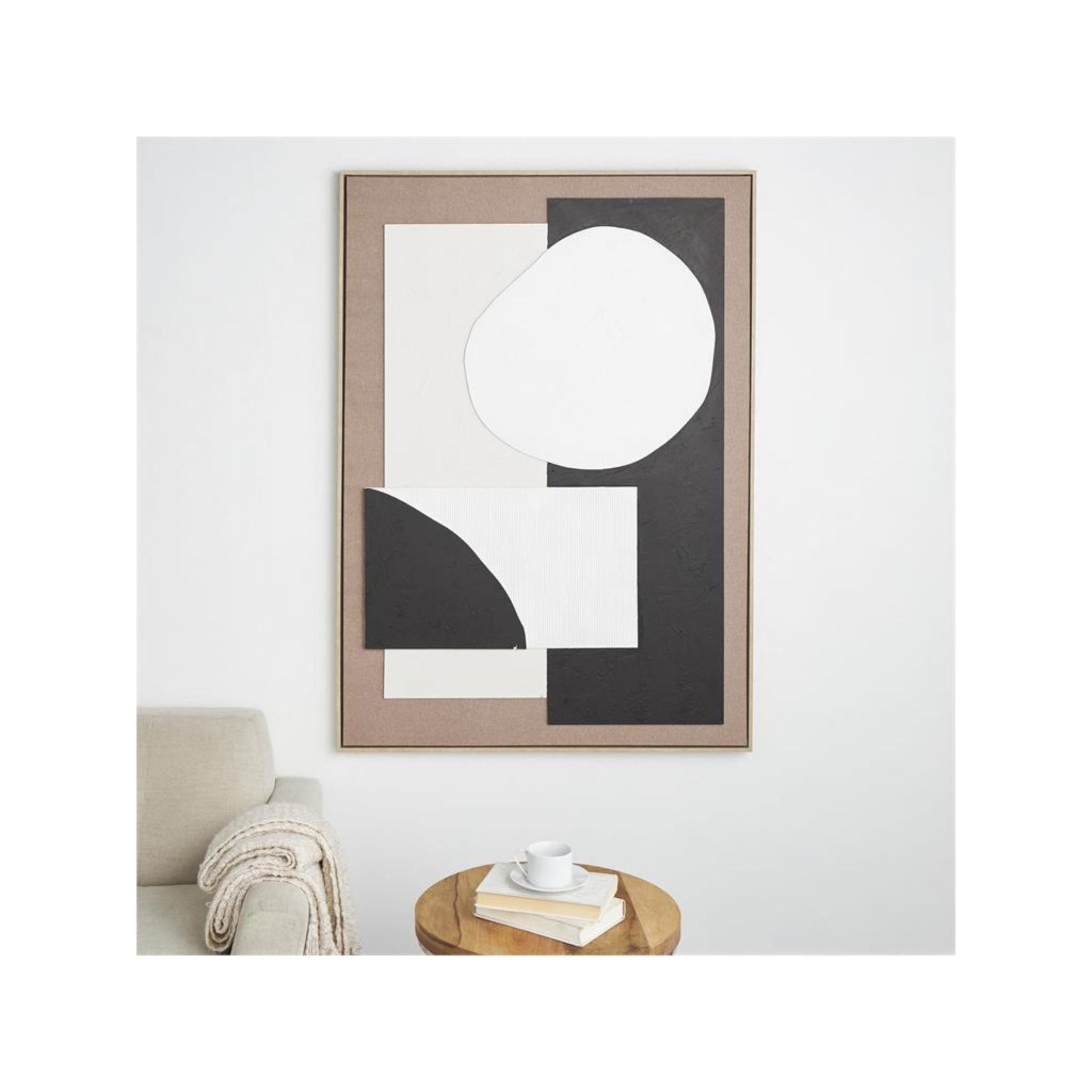 Black, White, and Tan Geo III Framed Wall Art 41"W x 57"H