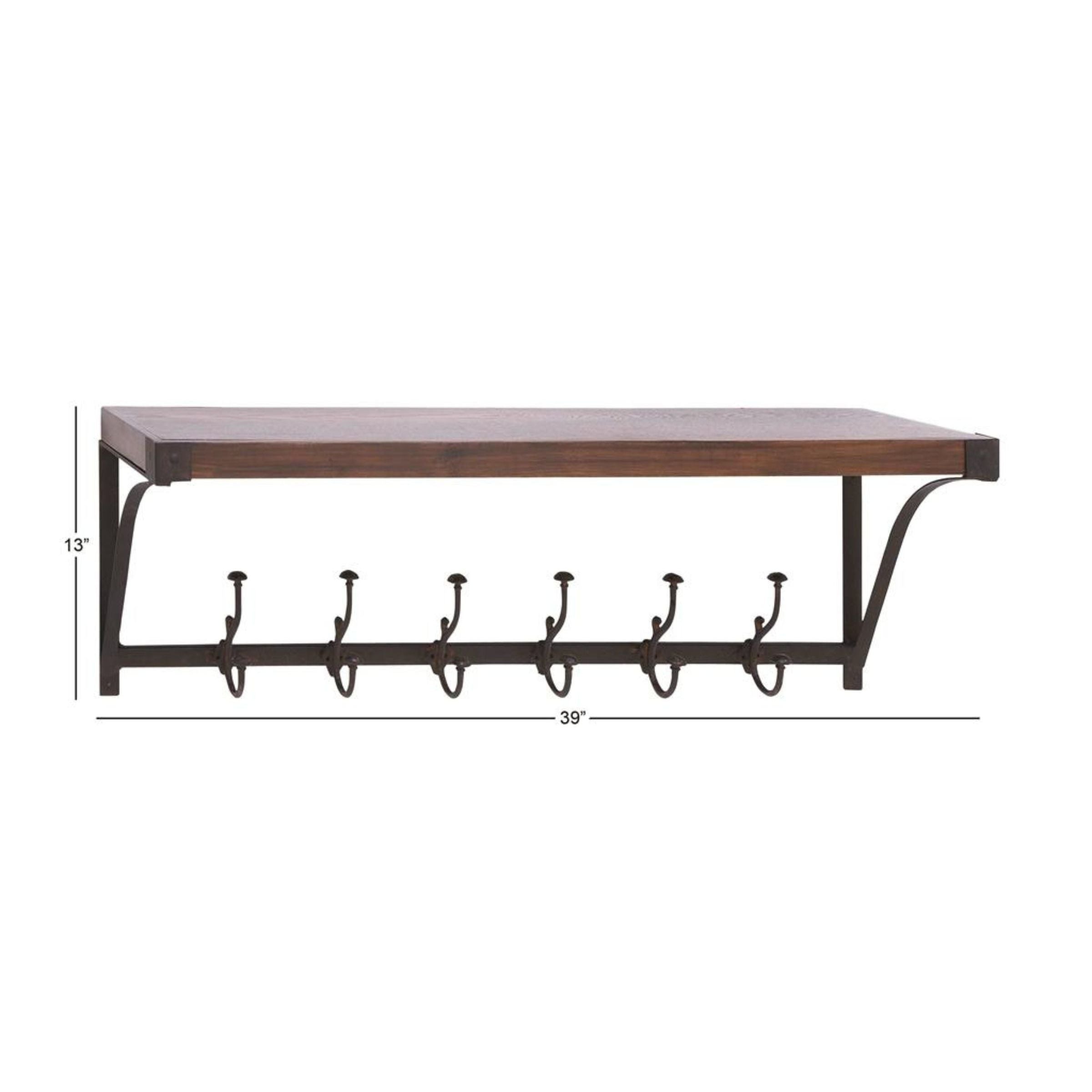 Wall Shelf with Hooks 39"W x 13"H