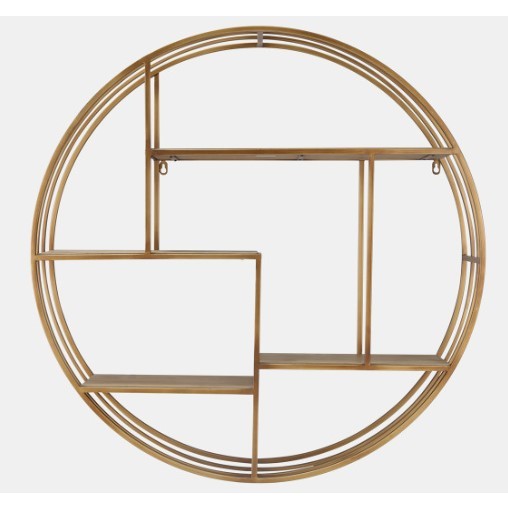 Round Bronze Metal and Wood Wall Shelf 32"H