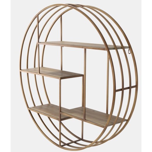 Round Bronze Metal and Wood Wall Shelf 32"H