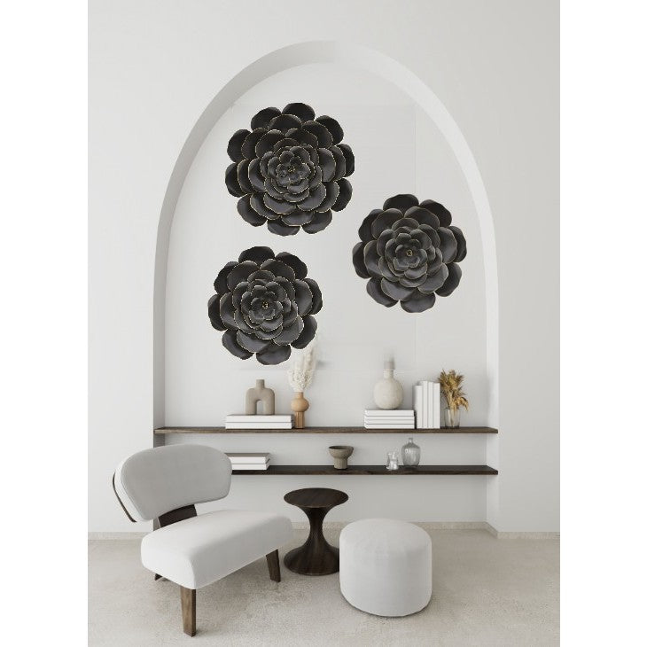 Large Black and Gold Metal Flower Art 22"