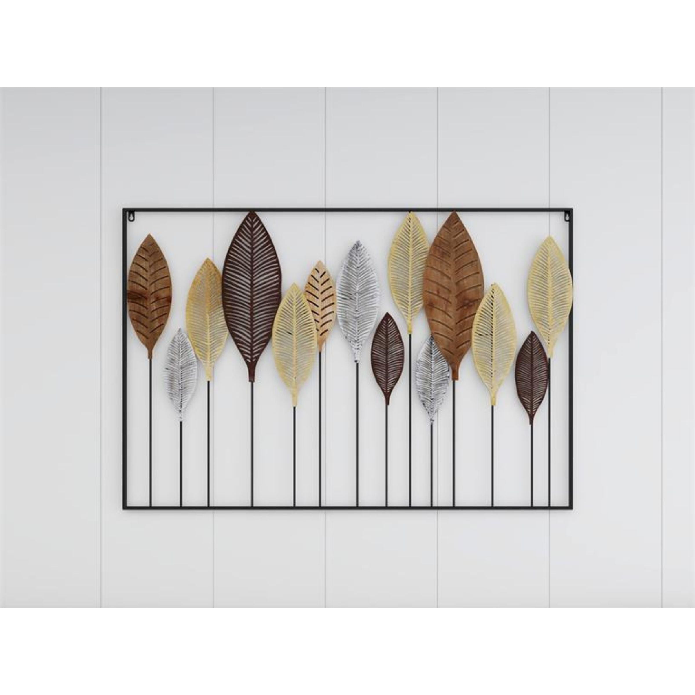 Copper, Gold, and Black Metal Leaves Wall Decor 47"W x 31.5"H