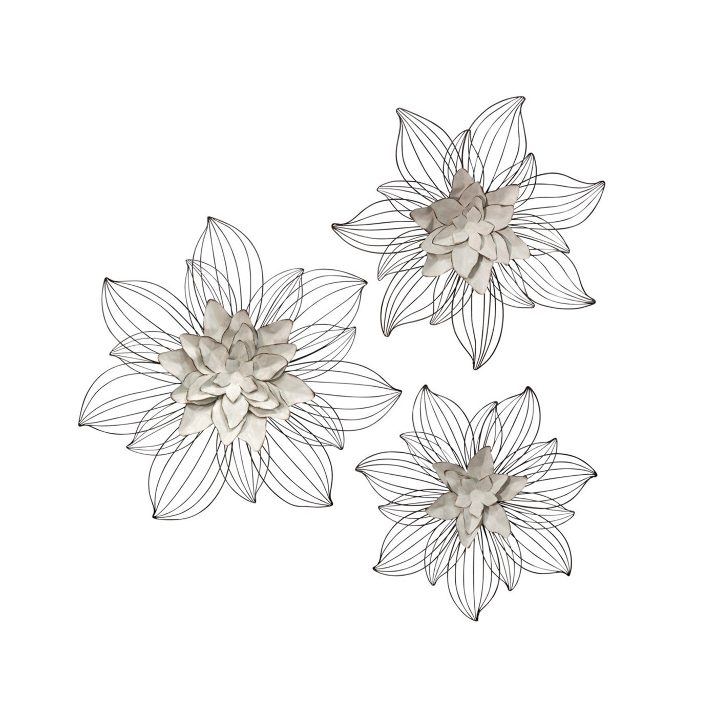 Set of 3 Cream Metal Flowers Wall DÃ©cor 20/24/27"