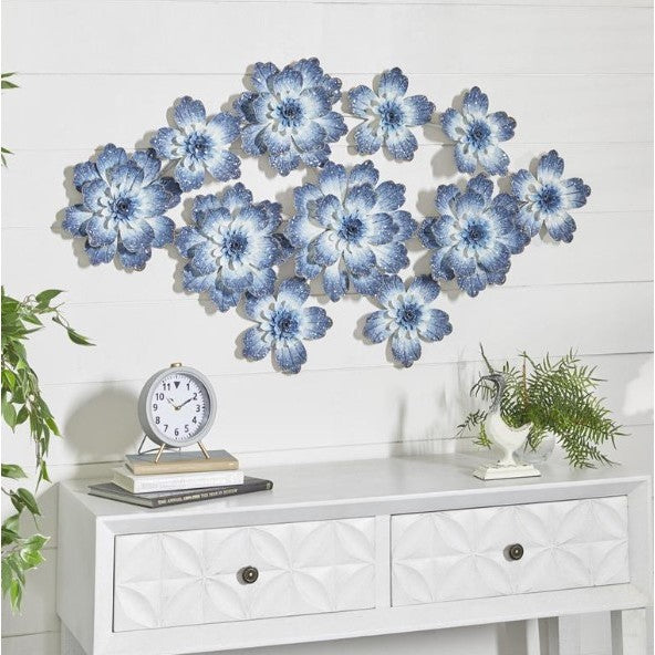 Metal Blue Flowers Wall Decor 46"W x 26"H