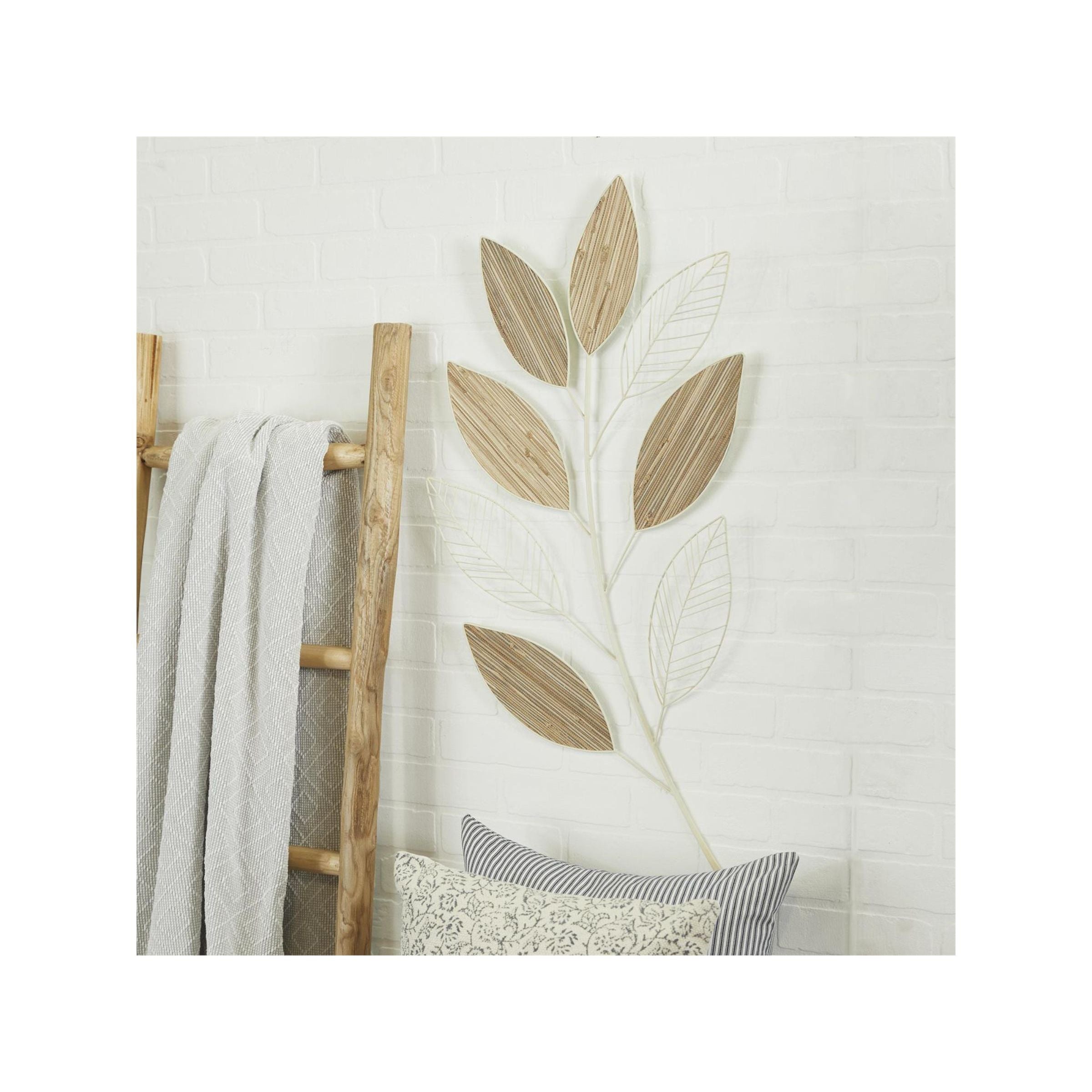 Metal and Wood Brown and Cream Leaves Wall Decor 21"W x 36"H