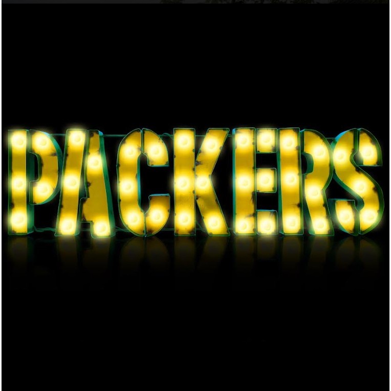 Gold Recycled Metal Packers Wall Decor With Bulbs 46"W x 13"H