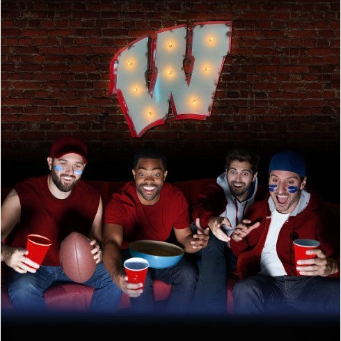 Recycled Metal Wisconsin Logo Wall Decor with Bulbs 22"W x 24"H
