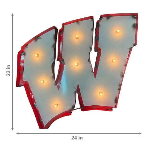 Recycled Metal Wisconsin Logo Wall Decor with Bulbs 22"W x 24"H