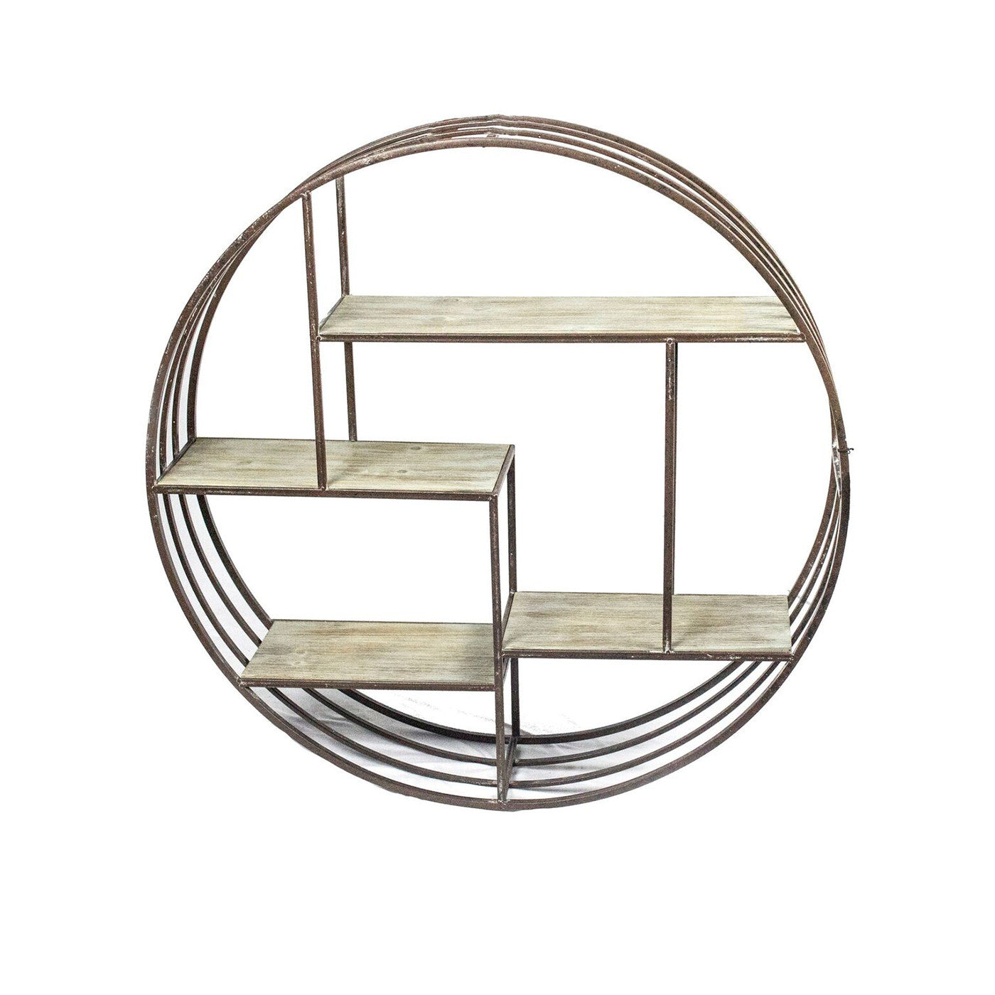 Bronze Metal and Wood Wall Shelf 32" Round