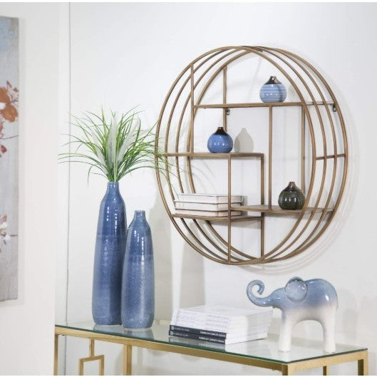 Bronze Metal and Wood Wall Shelf 32" Round
