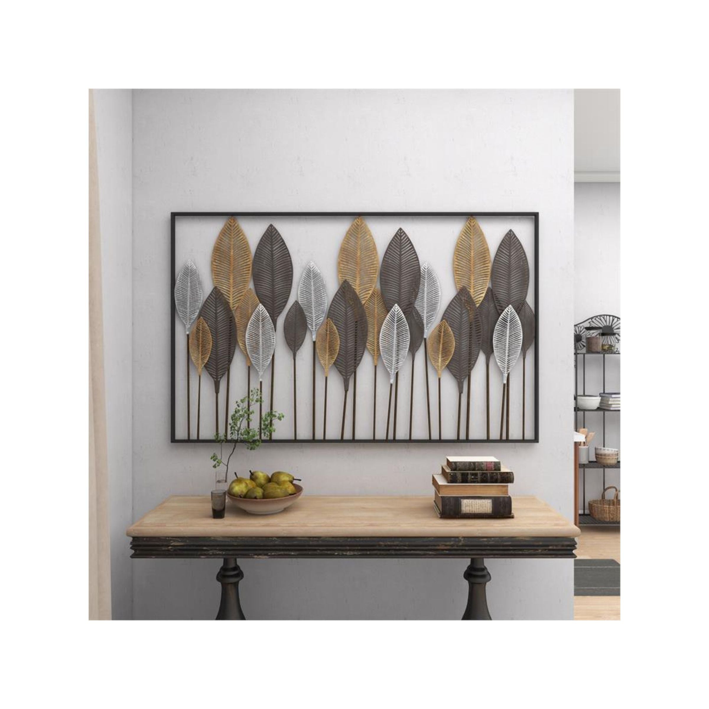 Black, Bronze, and Silver Metal Leaves Wall DÃ©cor 59"W x 37"H