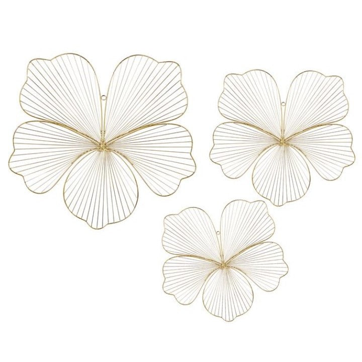 Set of 3 Gold Metal Flowers Wall DÃ©cor 19/21/26"