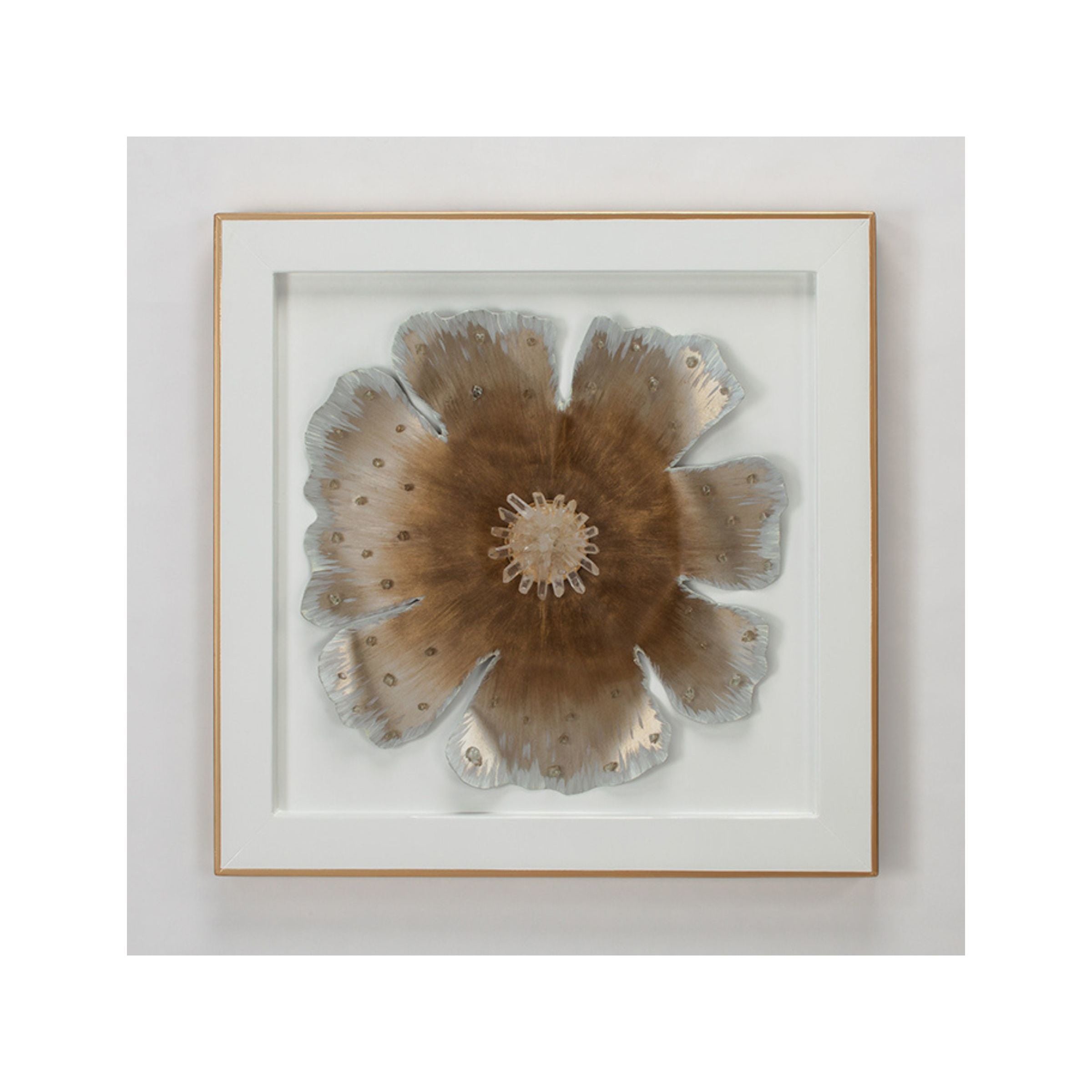 Set of 2 White and Gold Metal Flower Framed Wall Decor 28"W x 28"H