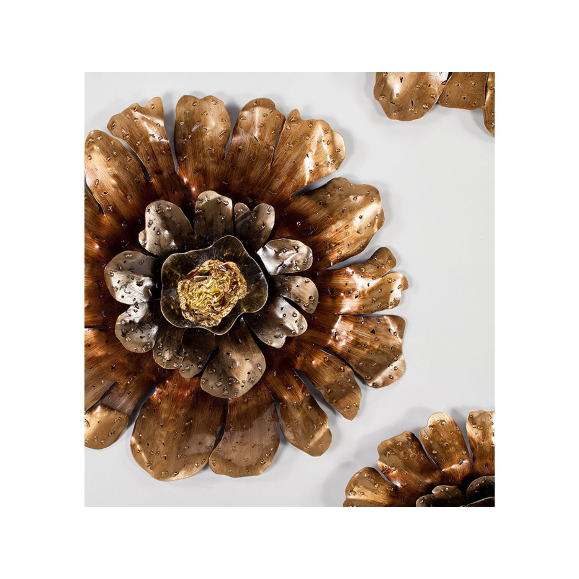 Set of 5 Bronze Metal and Glass Flowers Wall Decor 14/16/32"Rnd